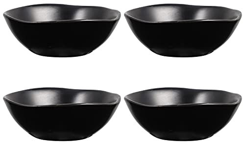 Housoutil 4 Pièces en Céramique Sauce Plats Dip Bols Ronde Assaisonnement Plats Sushi Trempage Bol Soucoupes Bol Mini Apéritif Plaques Assaisonnement Plat Soucoupe Plaques Noir
