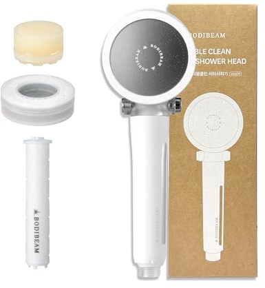 BODIBEAM Vitamin C Korean Shower Head Filter for Hard Water, 3-Setting Rain Shower Head with 3-Step Water Purifying System, High Pressure, Easy Installation