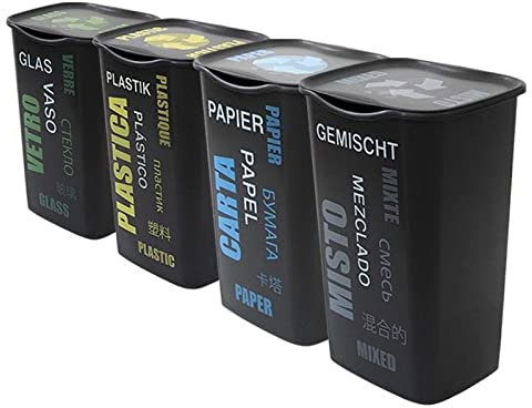 Maury's Set 4 Pattumiere Raccolta Differenziata 50 Lt Coperchio- Secchi, Immondizia, Riciclaggio, Bidoni, da Interno, da Esterno, Cucina, Carta, Plastica, Vetro, Misto - per Spazzatura
