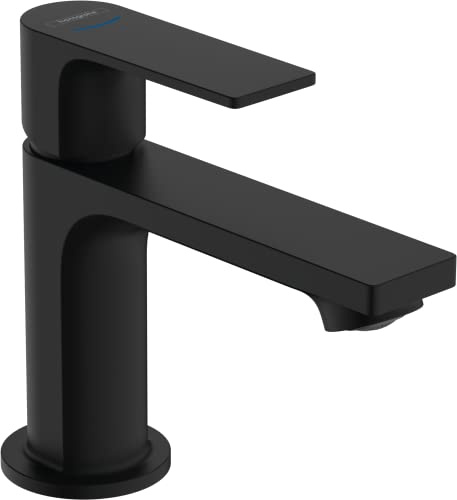 hansgrohe Rebris E - Waschtischarmatur für Kaltwasser ohne Ablauf, Wasserhahn für Gäste WC mit Auslauf Höhe 84 mm, Mischbatterie Waschbecken wassersparend (EcoSmart), Mattschwarz, 72506670