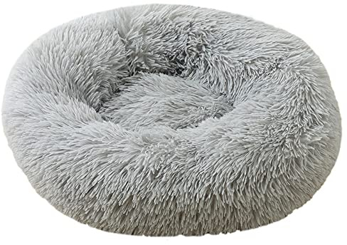 Lukery Hundebett Katzenbett Flauschig Rund aus Plüsch, Kuscheliges Donut Hundekissen und Katzenkissen Weiches Plüsch Hundeliege für Kleine, Mittelgroße und Große Haustiere (50CM,Hellgrau)