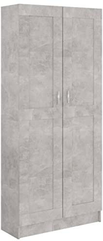 vidaXL Bücherschrank mit 5 Fächern 2 Türen Büroschrank Aktenschrank Bücherregal Schrank Aktenregal Standregal Betongrau 82,5x30,5x185,5cm Holzwerkstoff