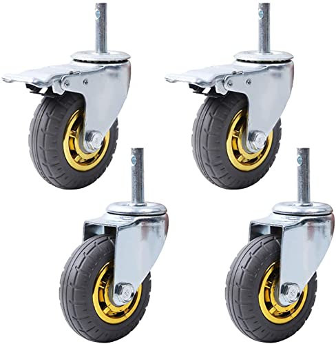ACiyD Lenkrollen Heavy Duty Set mit 4 schwenkbaren Schwerlast-Lenkrollen aus Gummi für Möbelwagen, bewegliche Lenkrollen, 360 ° drehbare Transportrolle, Ersatzrad, Schaft M14x (Bremse +