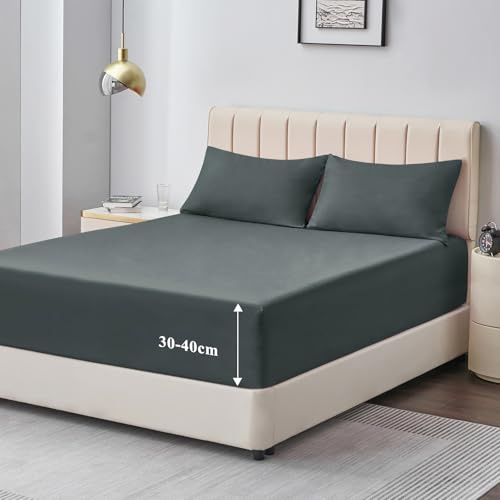 Aisbo Spannbettlaken 160x200cm Bettlaken Boxspringbett - Bett Laken Grau 160x200 aus Premium Mikrofaser, weiches Spannbetttuch 160 x 200 Anthrazit Steghöhe 40cm für Wasserbett Bed Fitted Sheet