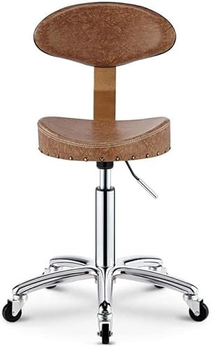 Rollhocker, Wirbelhocker auf Rollen, Friseur-Kehrhocker mit Sitz aus braunem PU-Kunstleder, verstellbare Höhe 60–80 cm, Tragkraft 160 kg, Entwurfs-Sgab (Stil Nr. 5) The New