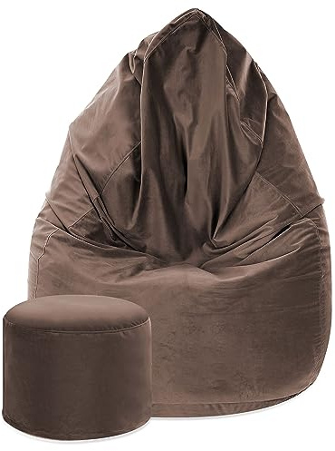 DreamRoots Sitzsack Erwachsene Samt 80x80x120 mit Hocker, Cocoa