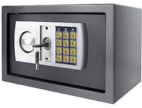 Cassaforte ad alta sicurezza con combinazione digitale e 2 chiavi di emergenza, 31 x 20 x 20 cm, cassaforte in acciaio legato, 8,5 l, resistente al fuoco e impermeabile, per gioielli, contanti