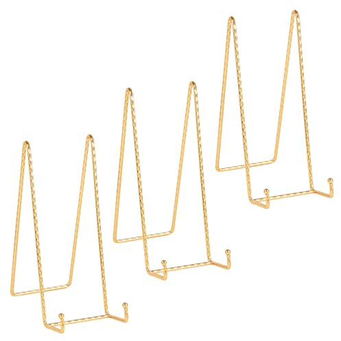 Chevalet Support Presentoir Porte Assiette - Or Metal Support Assiette Decorative - Support Cadre Photo de Table - Présentoir de Fer pour Plaque | Livre Cuisine | Carte Postale | CD | Art - 25,4cm