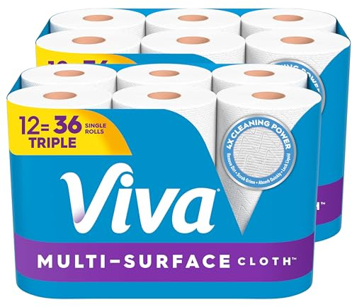 Viva Toallas de papel de tela multisuperficie, 12 rollos triples, 165 hojas por rollo
