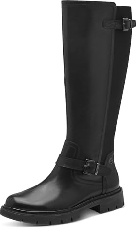 Tamaris COMFORT Damen Hohe Stiefel ohne Absatz mit Reißverschluss mit Schnallen, Schwarz (Black), 40 EU