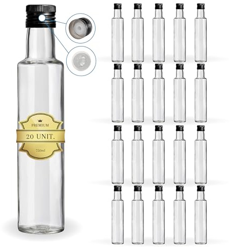 Espirito Rebelde - 20 botellas de vidrio oscuro 750 ml con tapón de rosca negro con boquilla para verter - Aceite de oliva, vinagre, alcohol - Aceitera de cristal
