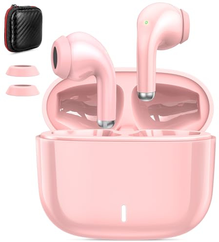 Kabellose In-Ear Kopfhörer Bluetooth mit Mikrofon für iPhone 17 Pro Max 16 | Wireless USB C Kopfhörer Sport mit Touch Control für iPhone 17e 15 Galaxy S26 Ultra A57 A37 A17 A56 A36 Pixel 10a 9a 8a Rosa