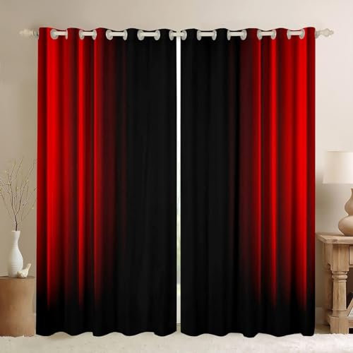 Vorhang rot-schwarzer Farbverlauf Vorhang Blickdicht Verdunklungsgardine mit Ösen 3D Drucken Curtains für Schlafzimmer Wohnzimmer Deko B 117 x H 138 cm 2er Set