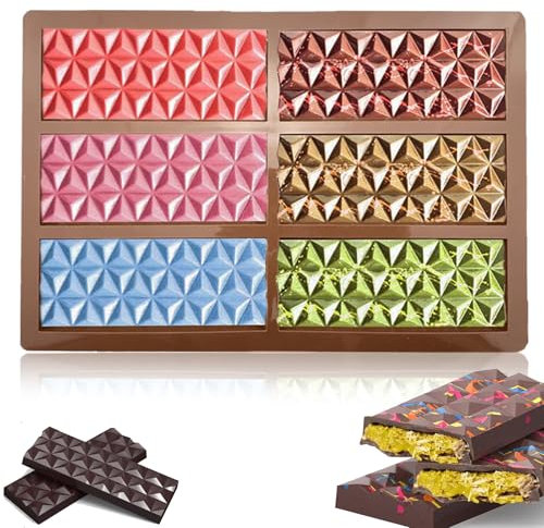 Sadodo 6 Zellen Silikon Schokoladenform für DUBAI,Schokoladen Form Silikon-Backform Chocolate Bar Mold für BPA frei DIY Schokolade Backen Form Halloween Geschenk Machen Valentinstag
