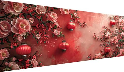 Blume Diamond Painting Groß XXL 200x80cm, Basteln Erwachsene Diamond Painting Set, 5D DIY Chinesischer Stil Diamant Painting Bilder Erwachsene, Diamond Painting Set mit Zubehör für Wanddeko, Geschenke