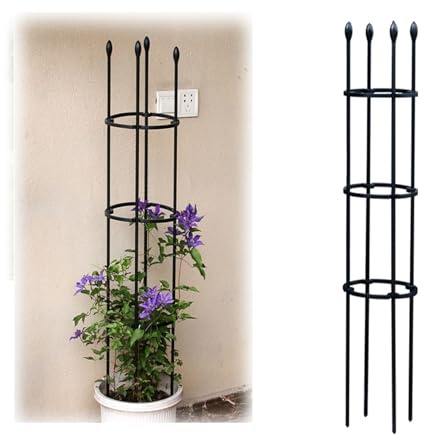Garten-Obelisk-Spalier für Kletterpflanzen, Tomatenpflanzenturm-Stützkäfige, Indoor-Outdoor-Pflanzen-Rankgitter, für Gemüse, Blumen, Obst, Rosenranken-Kletterpflanzen Rankhilfe(Color:Black,Size:25*90c