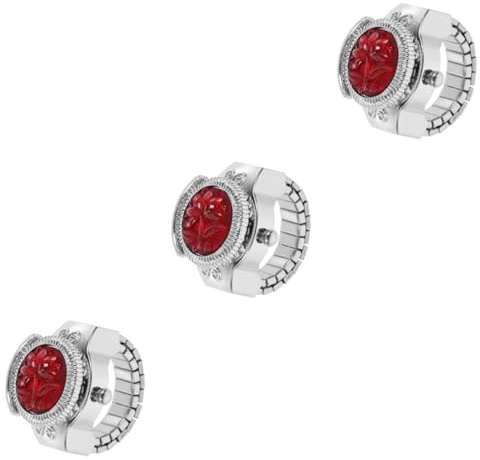 GALPADA 3stücke Ringuhr Für Damen Tragbare Dekorative Fingeruhr Mit Rosenblüten-Design Elegante Und Praktische Handgelenk-Uhr Für Jeden Anlass