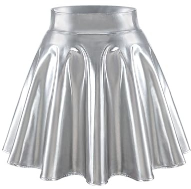 bridesmay Rock Damen Glitzer Silber Metallischer Mini Faltenrock Rave Party Karneval Kostüm Silber S