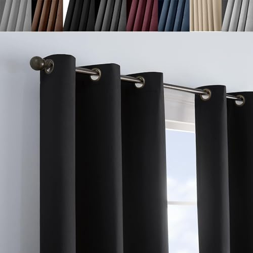 WUXXIANG Rideaux Occultants Opaque 35 x 140 cm Isolant Phonique et Thermique, Rideaux Occultants Isolant Thermique Anti Froid, avec Noir Doublure, pour Maison Chambre, Noir