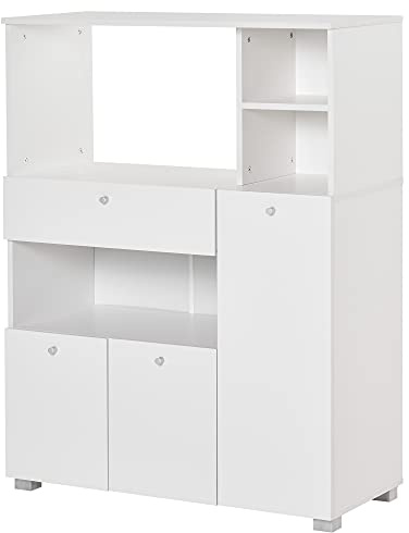 HOMCOM Mueble Auxiliar de Cocina Mueble para Microondas Aparador de Cocina con Cajón Estantes 3 Puertas 3 Compartimientos Diseño Anti-vuelco para Comedor 90x40x120 cm Blanco