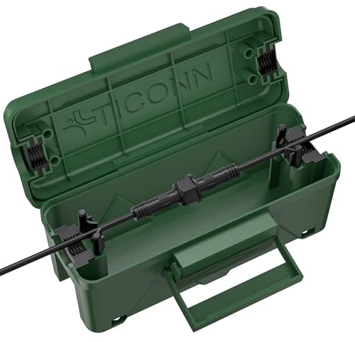 TICONN Outdoor Electrical Box, IP54 Splash-Proof Outdoor Extension Cord Cover, Protects Power Strip, Plug, Socket, Timer, Holiday Lights (Green, Small)