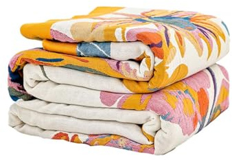XIBLC Boho Throw Blanket, 100% Cotton Ultra Soft Luxury Throw Rustic Quilt, 50x60 Floral Bird Butterfly Farmhouse Decor Bed Blankets, All Season Rustic Reversible Bohemian Throw for Bed - Yellow
