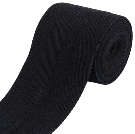 BENECREAT 5 m/5,47 Yards Baumwoll-Twillband, 75 mm breites schwarzes Näh-Twillband Fischgräten-Gurtband Weiches natürliches Twillband für Heimwerkerarbeiten