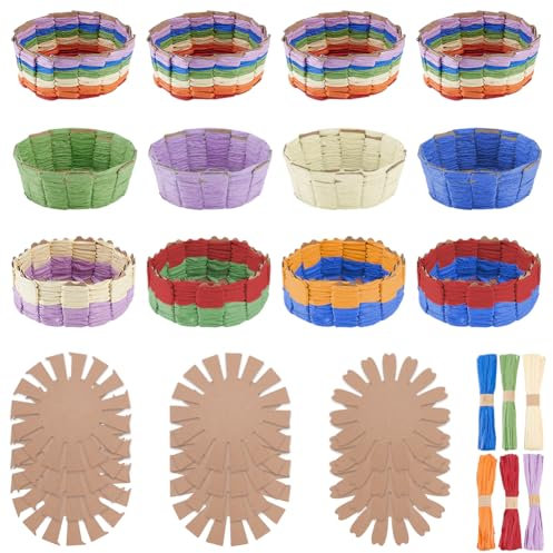 FREEBLOSS 12 Set Basket Making Kit Creative Raffia Basket with Instruction Easter Basket Making Kit Basket Weaving Supplies for Adults Creative Woven Bowl Kits for Easter Activities 8 * 8'' Template