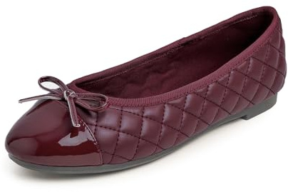 Feversole Damen Klasssische Ballerinas Lack Balerinaschuhe Flach Damenschuhe Burgundisch Zehenkappe EU 37.5