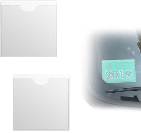 Aestustheri 2 Pack Parking Permit Holder for Car Windscreen - Self-Adhesive Permit Holder - 10.5 x 10.5 cm - Clear Tax Disc Holder for Car Windscreen - Note and Ticket Holder - Car/Van/Caravan Use