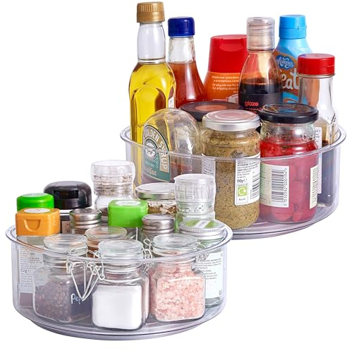 MATANA 4 Lazy Susan Drehteller, 360° Drehbarer Organizer, 23cm - Hoher Rand - Drehbare Gewürzregale, Drehplatte, Drehscheibe für Kühlschrank, Küchenschrank, Bad, Kosmetik