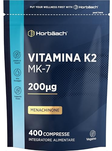 Vitamine K2 MK7 200mcg | 400 Comprimés Vegan Fort Dosage | Ménaquinone MK-7 Très Puissante | Contribue au Maintien d'une Ossature Normale & Coagulation Sanguine | Complément Alimentaire | Horbaach