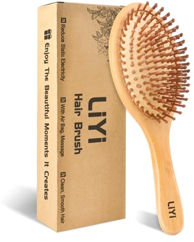 LIYI Wooden Bamboo Hair Brush for Hair Growth with Natural Bamboo Bristles Detangler Wooden Hairbrush Paddle Brush for Massage Scalp,Hair Brush for Women Men and Kids,All Hair Types