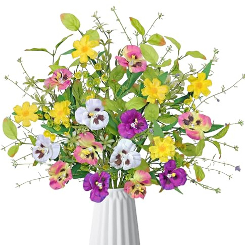 Weldomcor 3 Bundles Artificial Flowers Outdoor, UV Resistant Fake Silk Pansy Flowers No Fade Greenery Shrubs Plants for Home Vase Garden Porch Window Box Hanging Baskets Wedding Decorations, Pink