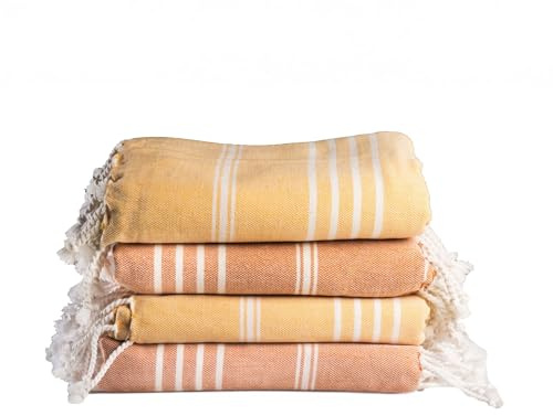 Salt Earth 100% Cotton Sateen Turkish Beach Towel (Set of 4, 36x72) - Soft, Quick Dry, Absorbent Towels for Bathroom, Home, Travel, Pool, Spa, Bath, Swim - Beach Towels Oversized (Orange, Yellow)