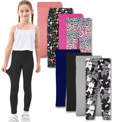SOFTMILK Tryck yoga leggings för flickor, stretchiga avslappnade tajta byxor, bekväma mjuka dansande leggings för barn 8-pack, 8-Pack, 10 - 11 år