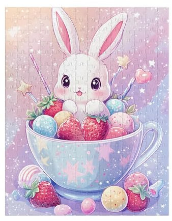 Teacup Bunny And Candy Puzzle (1000-Piece) Kawaii Bunny Lover, Kawaii Teacup Art, Adult Puzzle, Family Fun