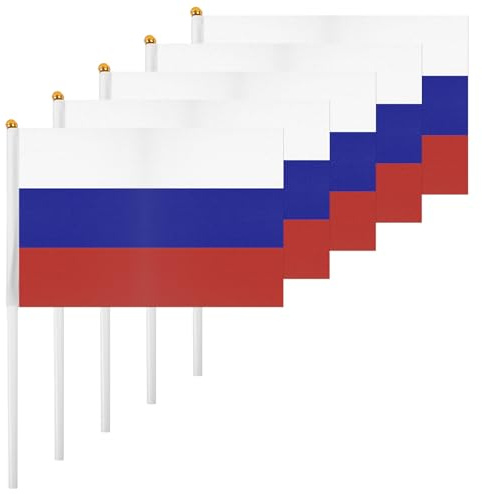 ASUNO 20 Stück Flagge Mini Hand Hold Fahne 14 × 21 CM Mini Russland Russisch Stockfahne Polyester für Fußballclub Party Dekorationen Internationale Festveranstaltungen drinnen und draußen