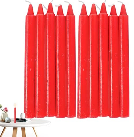 Hobngmuc 10 Lot Bougies Effilées - Cire Naturelle À Longue Durée Sans Parfum, Pour Mariages, Célébrations Et Urgences Domestiques (Rouge/Blanc)