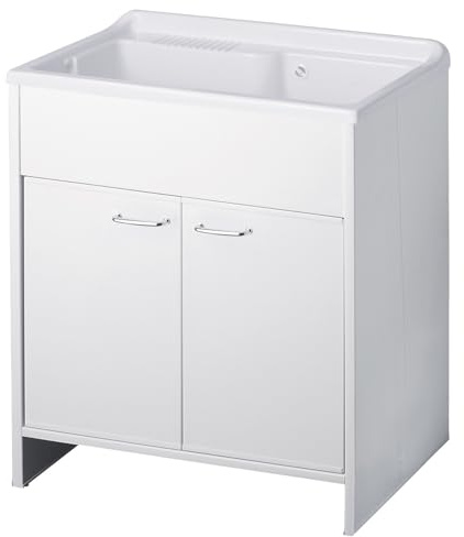 Lavatoio in PVC bianco con scarico autopulente e piletta 80x50x85H cm