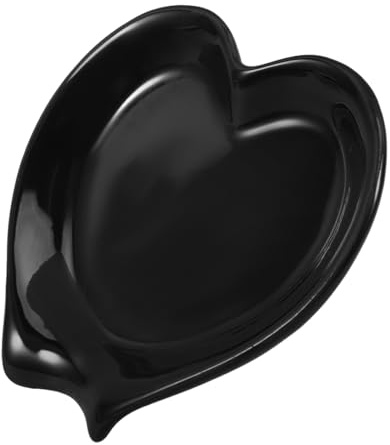 CLISPEED Ceramic Spoon Rest Scoop Holder for Kitchen Countertop Reusable Utensil Stand Elegant Black Porcelain Spoon Dish for Ladle and Teabag Station Accessory