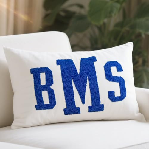 Hilldesign Personalized Embroidered Monogram Name Lumbar Pillow,Custom Throw Decorative Pillows Cover for Bed，Customized 12x20 Accent Handmade Letter Monogrammed Initial Pillow Cases Gifts Room Couch