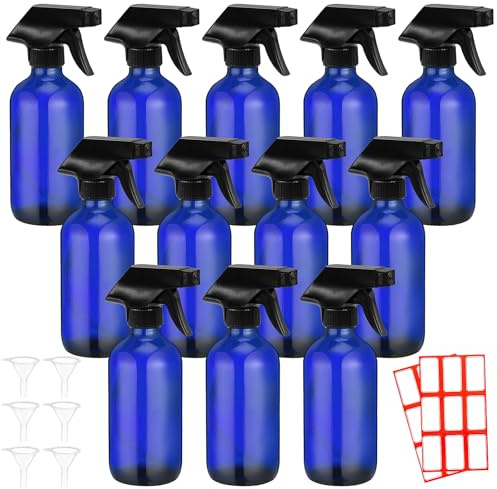 ASMIZ Leere Sprühflaschen, Kunststoff, mit verstellbarer Düse, Sprühflasche für Reinigung, Haarpflege, ätherische Öle, Gartenarbeit, 12 Stück, 250 ml, Blau