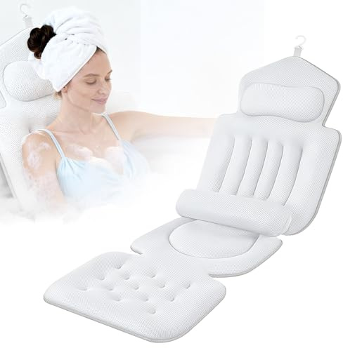 Oreiller de Bain avec Coussin Lombaire Amovible, 144 ventouses pour Une adhérence optimale, Soutien Ergonomique pour la tête, la Nuque et Le Dos pour Une Relaxation maximale(133 x 41 cm)