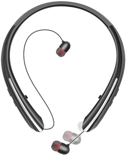 ZKBSIAXD Retractable Neckband Bluetooth Headphones, 20H Playtime Comfort-Fit Wireless Earbuds with Auto-Reel, CVC 8.0 Noise Cancellation for Hands-Free Calls, Silver & Black