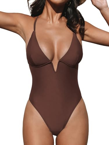 CUPSHE Women's One Piece Swimsuit Deep V Wire Neck Crisscross Back Adjustable Strap Slimming Swimwear Swimming Costume