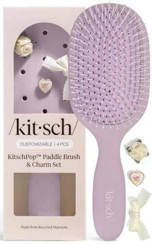 Kitsch Pop Brosse à cheveux Paddle pour femme – Brosse à poils flexibles pour moins de casse, brosse démêlante stimulant le cuir chevelu pour cheveux humides et secs, personnalisable avec les
