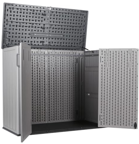 Panana Outdoor Storage Shed Box, Weather Resistant Plastic Garden Utility Chest, 4.6x2.2FT Lockable with Hydraulic Hinges (4.6x2.2FT Shed)