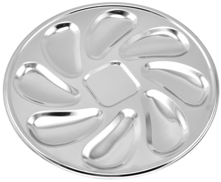 Stainless Steel Oyster Plate, 9 Slot Seafood Serving Tray with Sauce Well, Polished Metal Dish for Shellfish, Snails, Home and Restaurant Use, 23x23cm