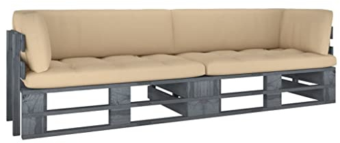 XHNIFBN 2-Sitzer Palettensofa mit Kissen Beige, Gartensofa aus kesseldruckimprägniertem Kiefernholz, Outdoor Lounge-Sofa für Terrasse und Balkon, 110 x 65 x 55 cm